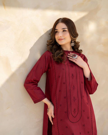 Dark Mehroon 2-Piece Chikankari Dress (LM-51)